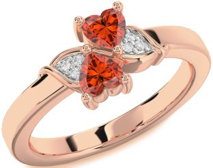 Diamond Fire Opal Rose Gold Silver Two Heart Ring