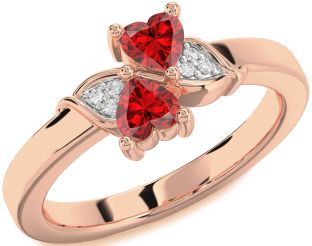 Diamond Emerald Rose Gold Two Heart Birthstone Ring