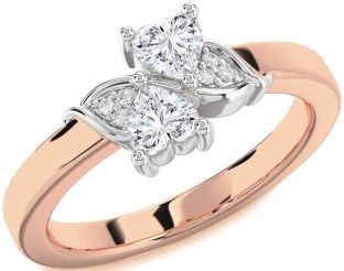 Diamond White Rose Gold Two Heart Ring