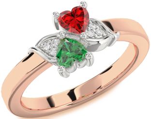 Diamond Platinum & Rose Gold Two Heart Promise Ring