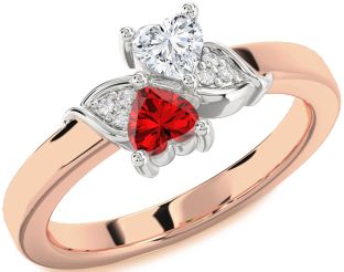 Diamond Emerald White Rose Gold Two Heart Birthstone Ring