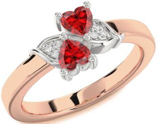 Diamond Emerald White Rose Gold Two Heart Birthstone Ring