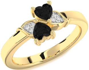 Black Diamond Gold Two Heart Ring