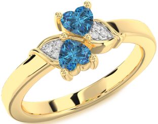 Blue Diamond Gold Two Heart Ring