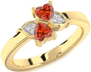 Diamond Fire Opal Gold Two Heart Ring