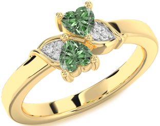 Green Diamond Gold Two Heart Ring