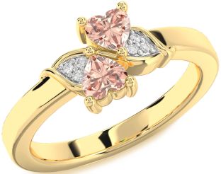 Diamond Morganite Gold Two Heart Ring