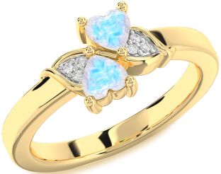 Diamond Moonstone Gold Two Heart Ring