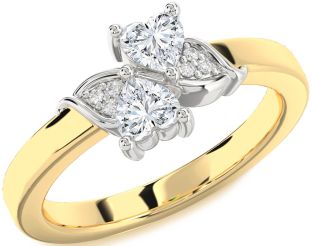 Diamond White Yellow Gold Two Heart Ring