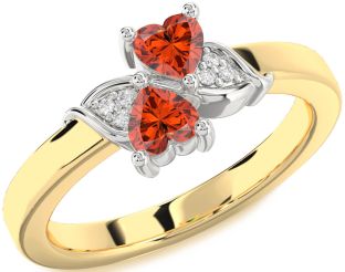 Diamond Fire Opal Gold Silver Two Heart Ring