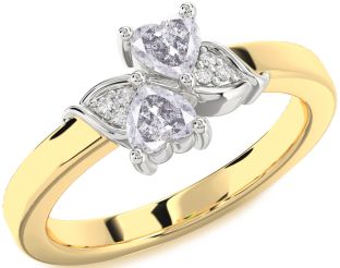 Salt & Pepper Diamond Gold Silver Two Heart Ring