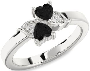 Black Diamond Silver Two Heart Ring