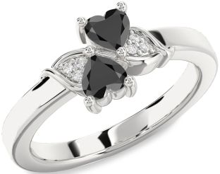 Diamond Black Onyx Silver Two Heart Ring