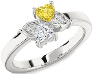 Diamond Silver Two Heart Promise Ring