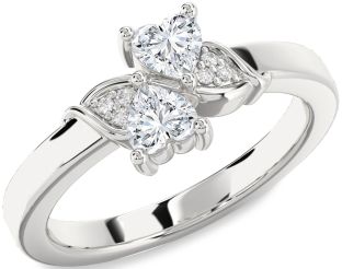 Diamond Silver Two Heart Ring