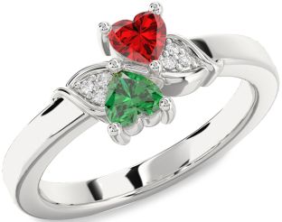 Diamond Silver Two Heart Promise Ring