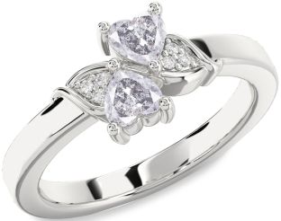 Salt & Pepper Diamond Silver Two Heart Ring