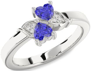 Diamond Tanzanite Silver Two Heart Ring