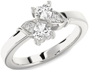 Diamond White Sapphire Silver Two Heart Ring
