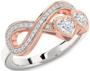 Diamond Silver & 10K Rose Gold Infinity Two Heart Ring