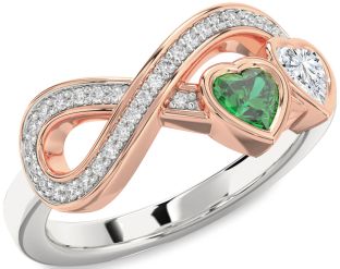 Diamond Silver & 10K Rose Gold Infinity Two Heart Promise Ring