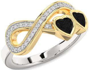 Diamond Emerald Platinum & Yellow Gold Infinity Two Heart Birthstone Ring
