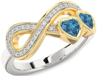 Diamond Emerald Platinum & Yellow Gold Infinity Two Heart Birthstone Ring
