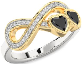 Diamond Emerald Platinum & Yellow Gold Infinity Two Heart Birthstone Ring