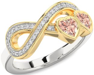 Diamond Emerald Platinum & Yellow Gold Infinity Two Heart Birthstone Ring