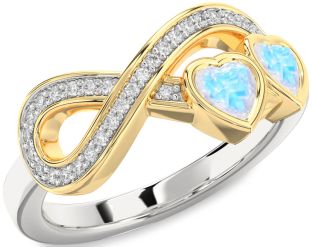 Diamond Emerald Platinum & Yellow Gold Infinity Two Heart Birthstone Ring