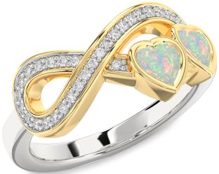 Diamond Emerald Platinum & Yellow Gold Infinity Two Heart Birthstone Ring