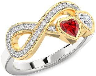 Diamond Emerald Platinum & Yellow Gold Infinity Two Heart Birthstone Ring