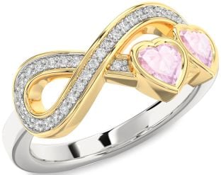 Diamond Emerald Platinum & Yellow Gold Infinity Two Heart Birthstone Ring