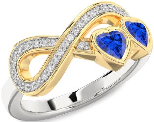 Diamond Emerald Platinum & Yellow Gold Infinity Two Heart Birthstone Ring
