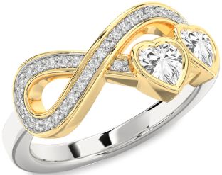 Diamond Emerald Platinum & Yellow Gold Infinity Two Heart Birthstone Ring