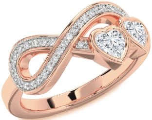 Diamond Rose Gold Infinity Two Heart Ring