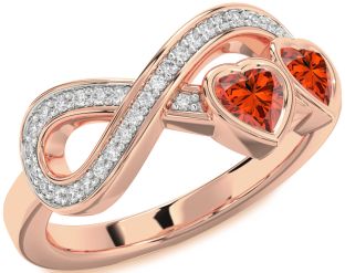 Diamond Emerald Rose Gold Infinity Two Heart Birthstone Ring