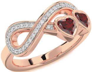 Diamond Emerald Rose Gold Infinity Two Heart Birthstone Ring