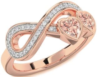 Diamond Emerald Rose Gold Infinity Two Heart Birthstone Ring