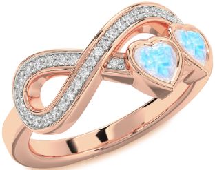 Diamond Emerald Rose Gold Infinity Two Heart Birthstone Ring
