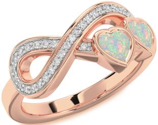 Diamond Emerald Rose Gold Infinity Two Heart Birthstone Ring