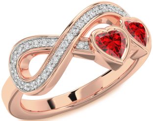 Diamond Emerald Rose Gold Infinity Two Heart Birthstone Ring
