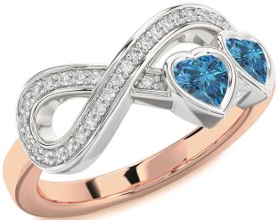Diamond Emerald Platinum & Rose Gold Infinity Two Heart Birthstone Ring