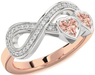 Diamond Emerald Platinum & Rose Gold Infinity Two Heart Birthstone Ring