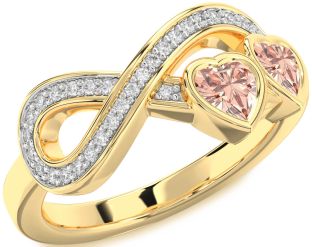 Diamond Emerald Gold Infinity Two Heart Birthstone Ring