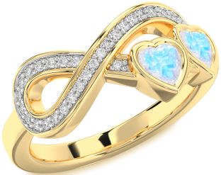 Diamond Emerald Gold Infinity Two Heart Birthstone Ring