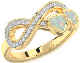 Diamond Emerald Gold Infinity Two Heart Birthstone Ring