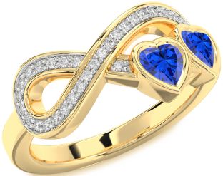 Diamond Emerald Gold Infinity Two Heart Birthstone Ring