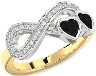 Diamond Emerald Platinum & Yellow Gold Infinity Two Heart Birthstone Ring
