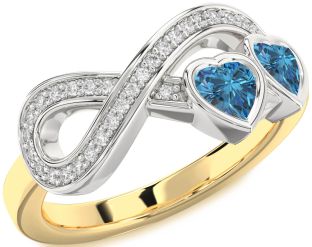 Diamond Emerald Platinum & Yellow Gold Infinity Two Heart Birthstone Ring